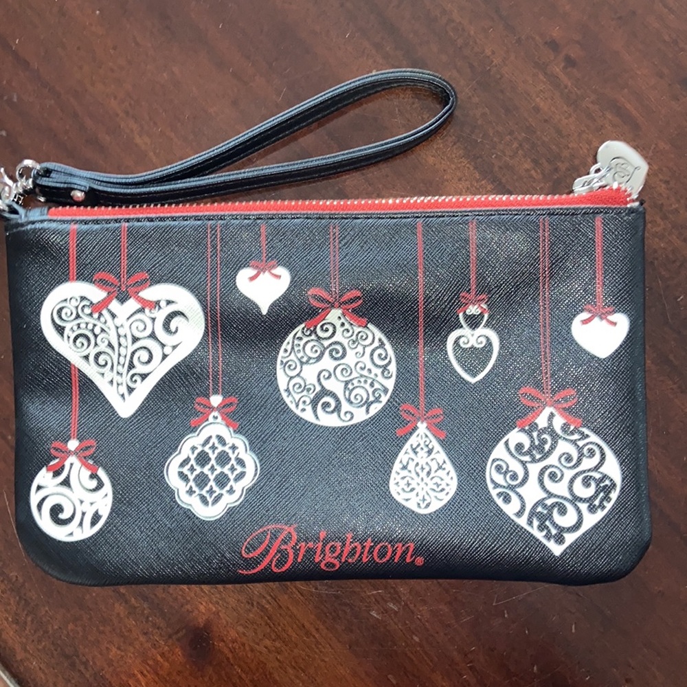 Brighton Clutch Love Notes Wrist Holiday Black Saffiano Leather Wristlet